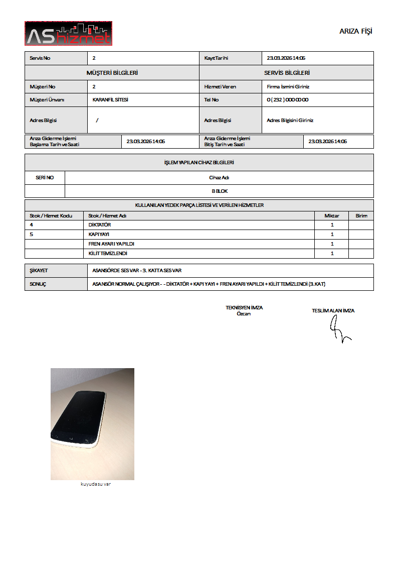 Arıza Formunu Whatsapp &uuml;zerinden manuel ya da Elle G&ouml;nderebilirsiniz