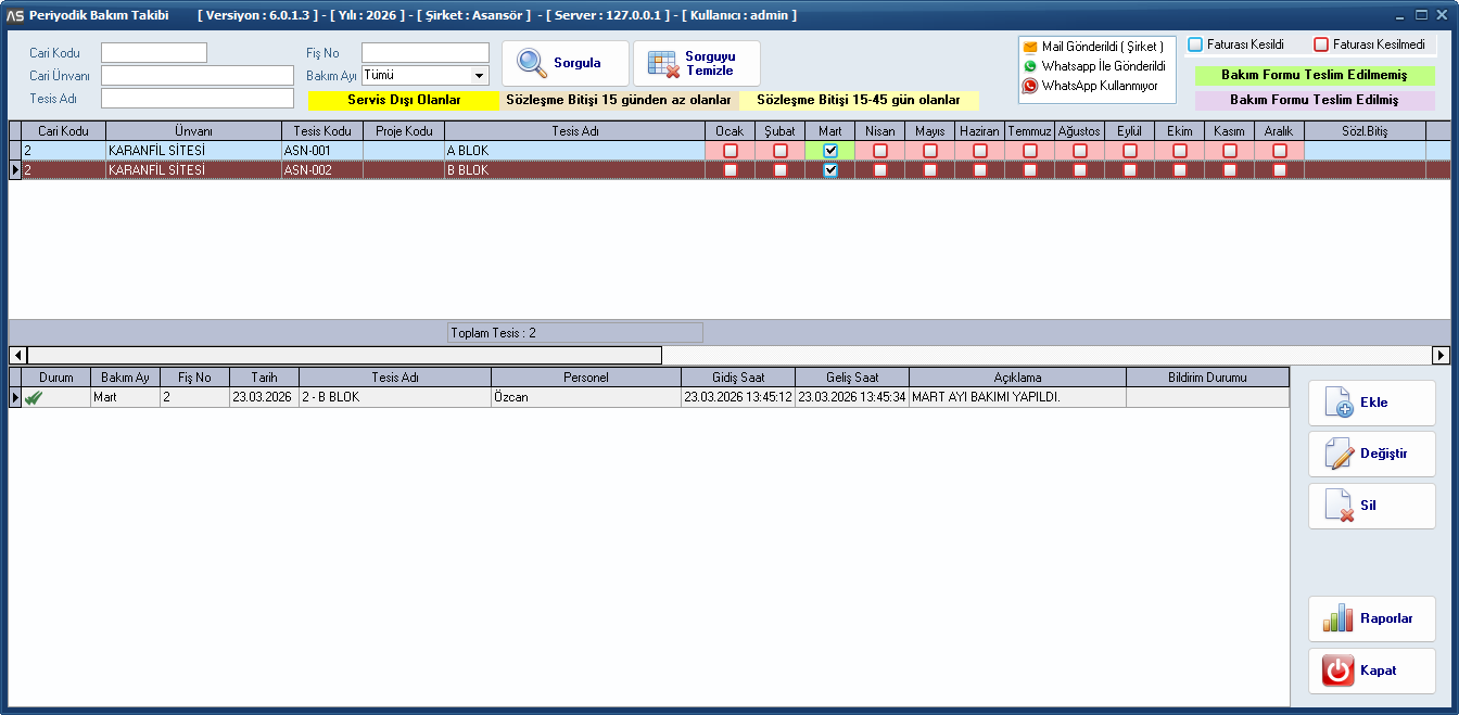 Periyodik Bakım Takibi - AsHizmet Asans&ouml;r Arıza ve Bakım Takip Programı