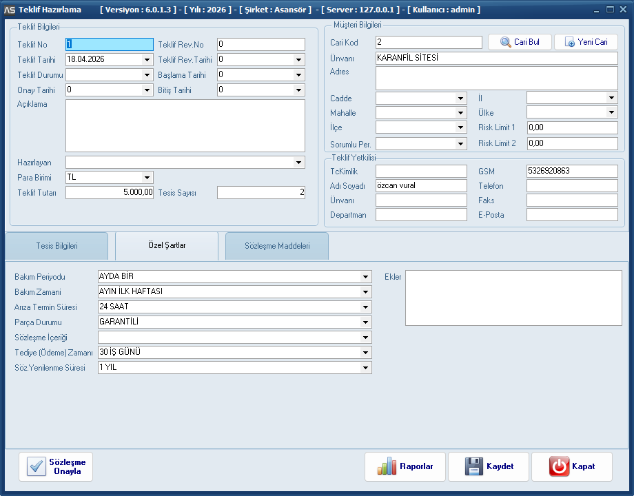 Bkım Teklifleri - AsHizmet Asans&ouml;r Arıza ve Bakım Takip Programı