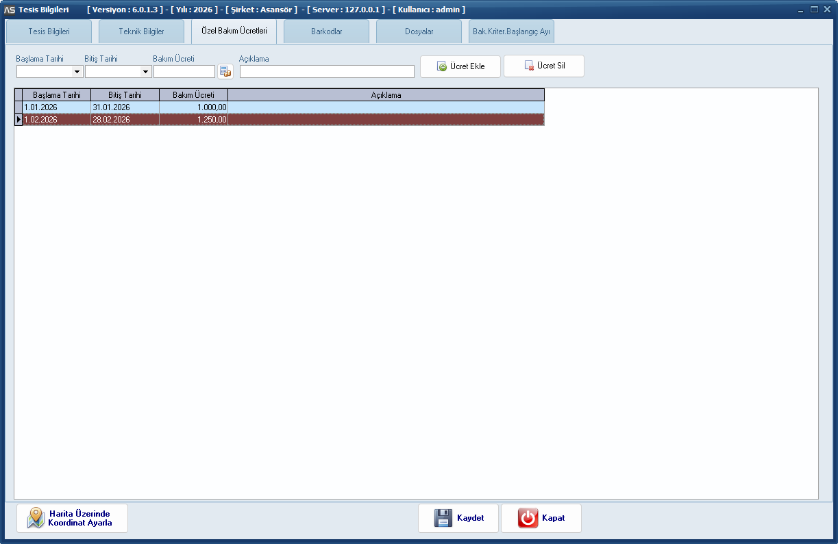 &Ouml;zel Bakım &Uuml;cretleri - AsHizmet Asans&ouml;r Arıza ve Bakım Takip Programı